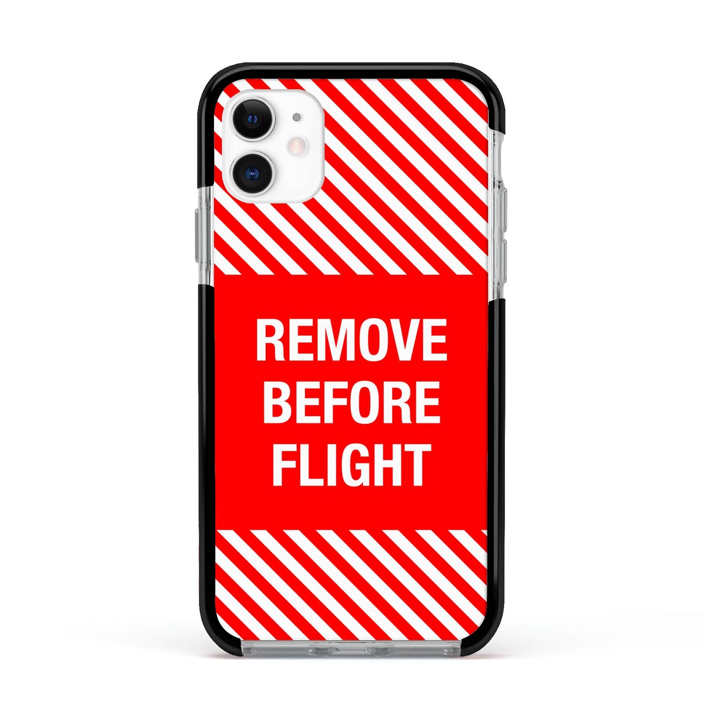 Remove Before Flight Apple iPhone 11 in White with Black Impact Case
