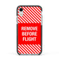 Remove Before Flight Apple iPhone XR Impact Case Black Edge on Silver Phone