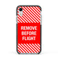 Remove Before Flight Apple iPhone XR Impact Case Black Edge on Silver Phone