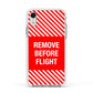 Remove Before Flight Apple iPhone XR Impact Case White Edge on Silver Phone