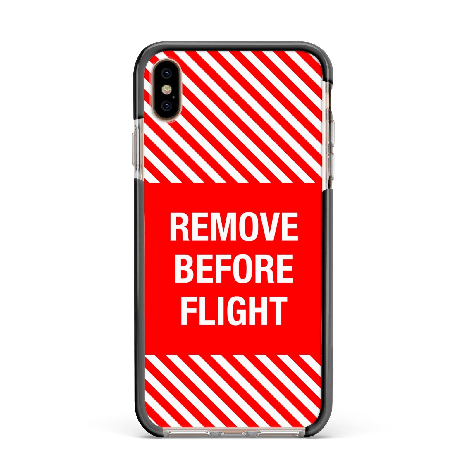 Remove Before Flight Apple iPhone Xs Max Impact Case Black Edge on Gold Phone