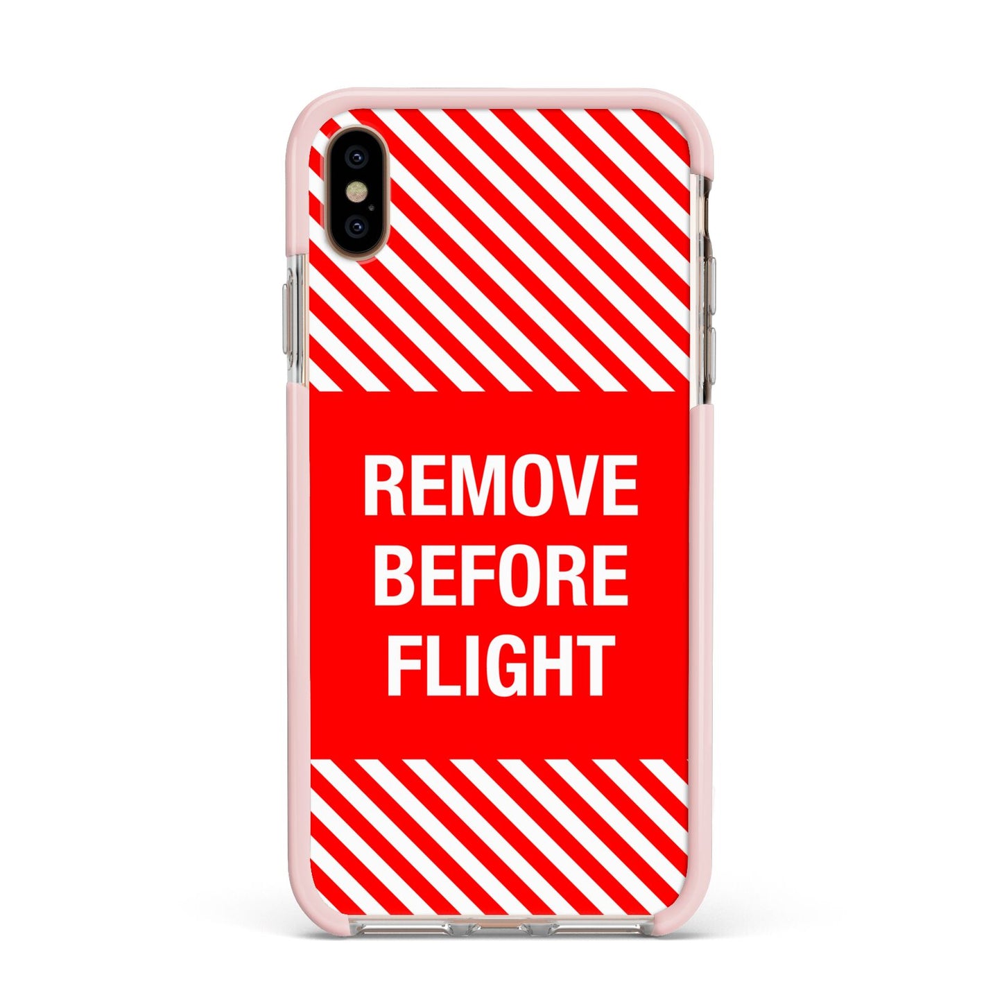 Remove Before Flight Apple iPhone Xs Max Impact Case Pink Edge on Gold Phone