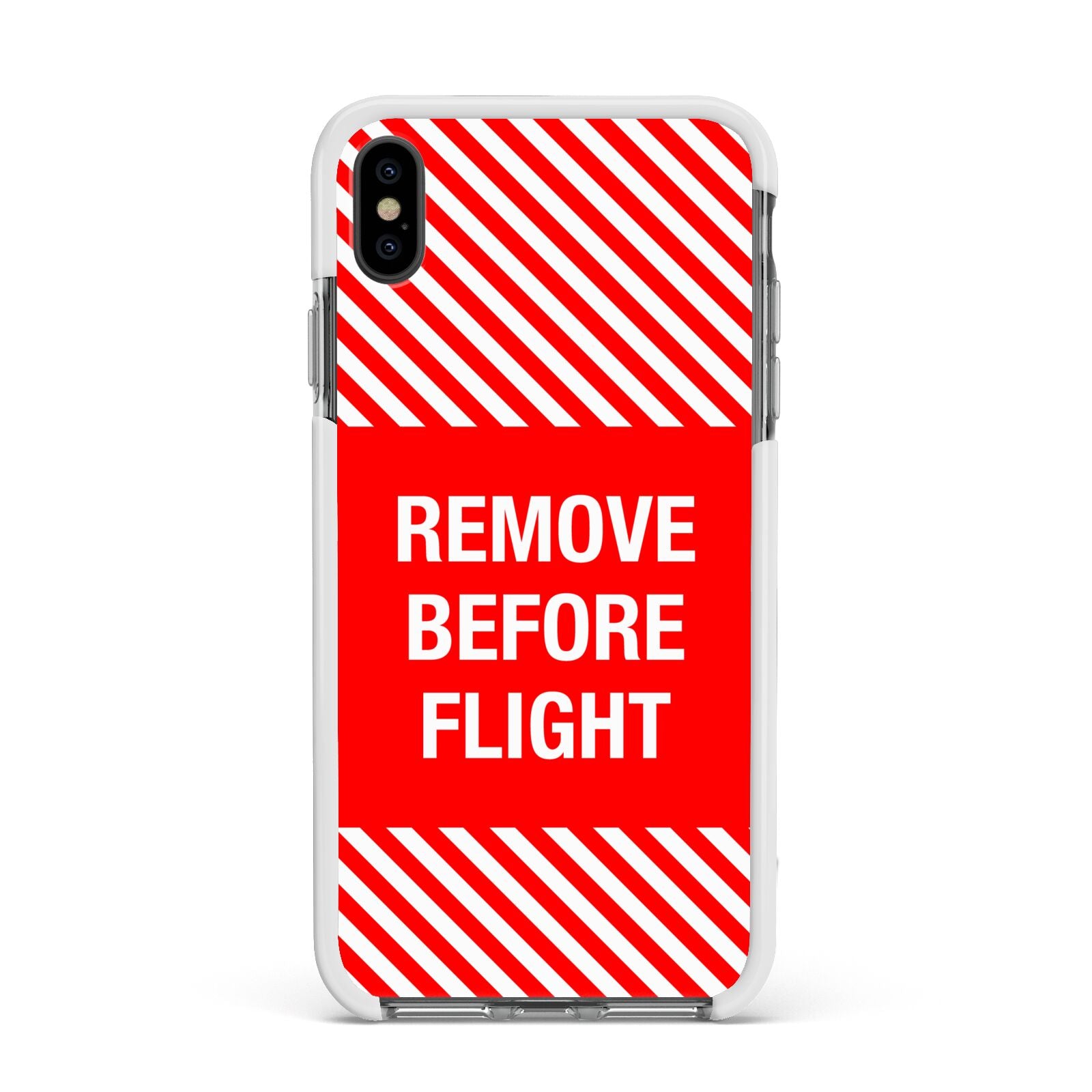 Remove Before Flight Apple iPhone Xs Max Impact Case White Edge on Black Phone