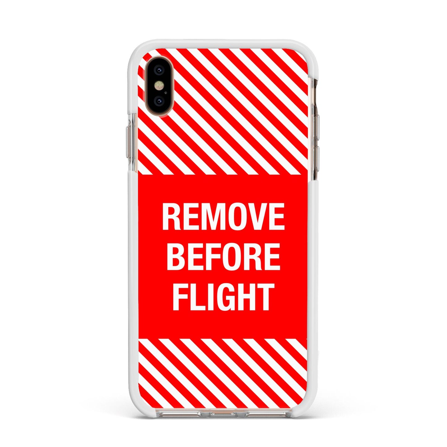 Remove Before Flight Apple iPhone Xs Max Impact Case White Edge on Gold Phone