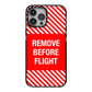 Remove Before Flight iPhone 13 Pro Max Black Impact Case on Silver phone