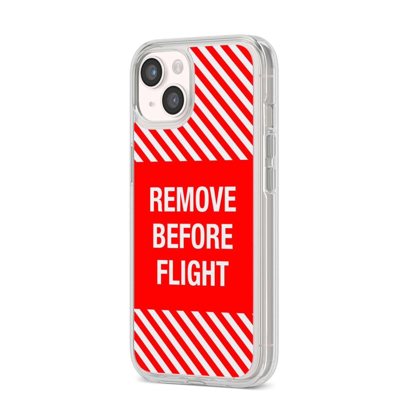 Remove Before Flight iPhone 14 Clear Tough Case Starlight Angled Image