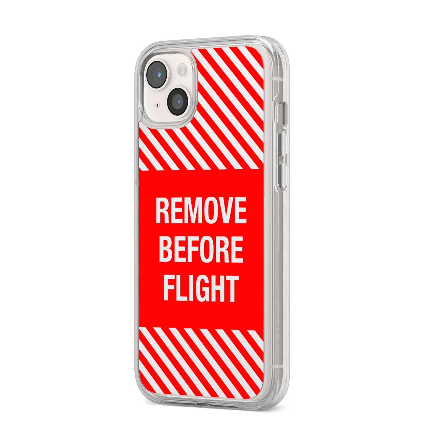 Remove Before Flight iPhone 14 Plus Clear Tough Case Starlight Angled Image