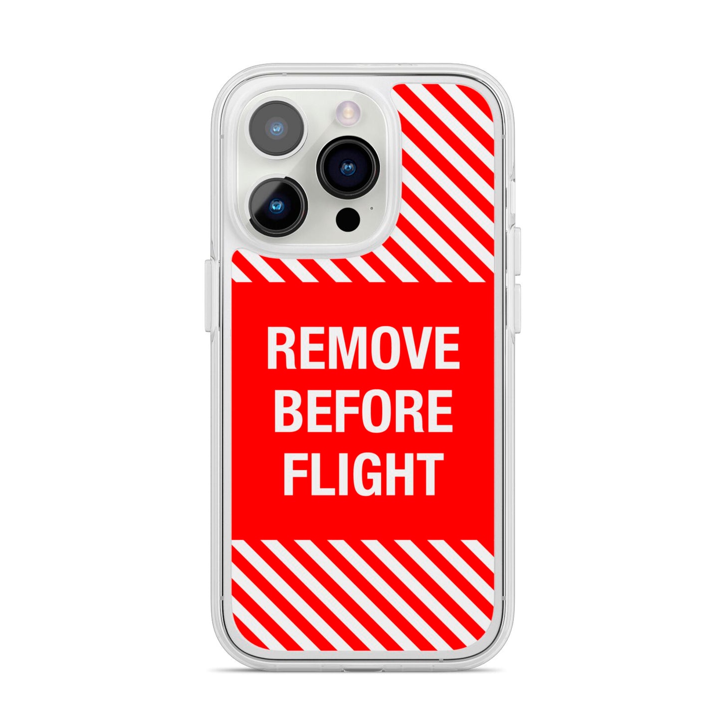 Remove Before Flight iPhone 14 Pro Clear Tough Case Silver