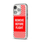 Remove Before Flight iPhone 14 Pro Glitter Tough Case Silver Angled Image