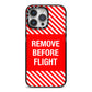Remove Before Flight iPhone 14 Pro Max Black Impact Case on Silver phone
