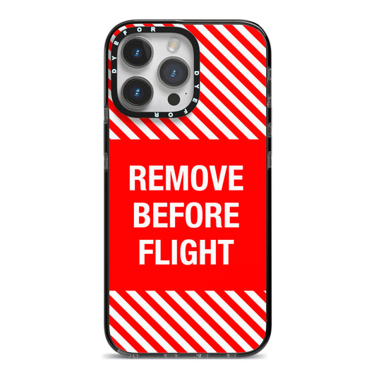 Remove Before Flight iPhone 14 Pro Max Black Impact Case on Silver phone