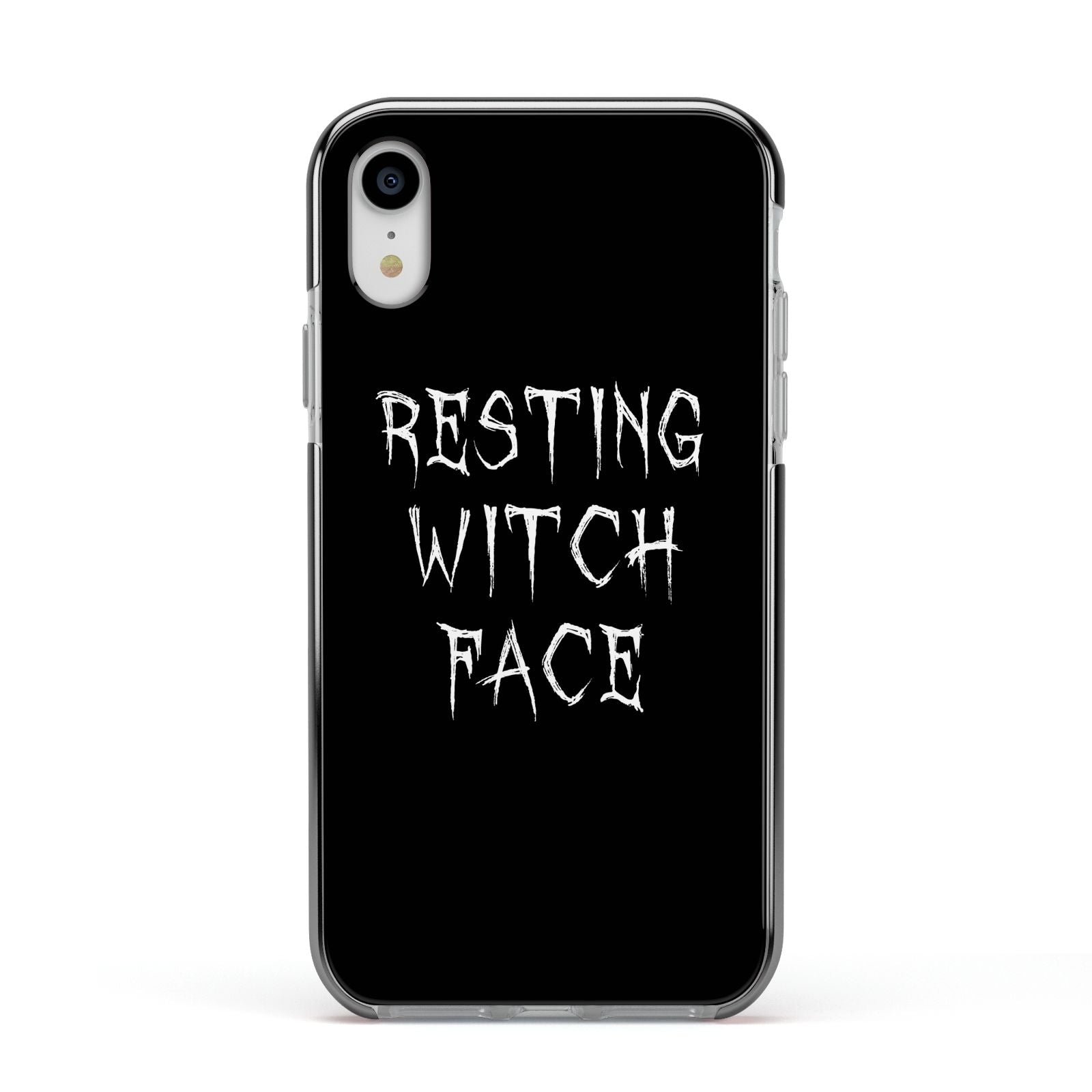 Resting Witch Face Apple iPhone XR Impact Case Black Edge on Silver Phone