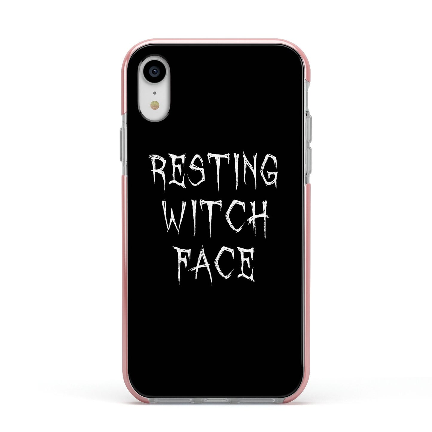 Resting Witch Face Apple iPhone XR Impact Case Pink Edge on Silver Phone