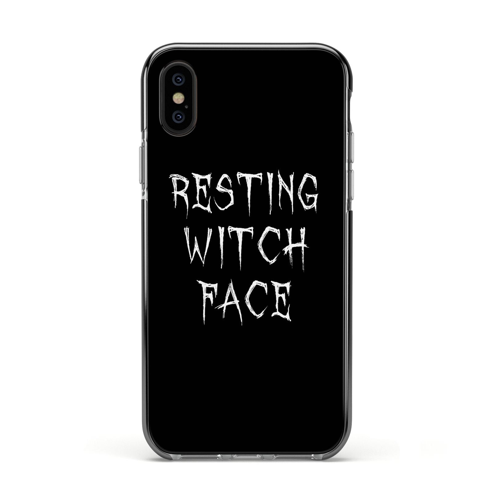 Resting Witch Face Apple iPhone Xs Impact Case Black Edge on Black Phone
