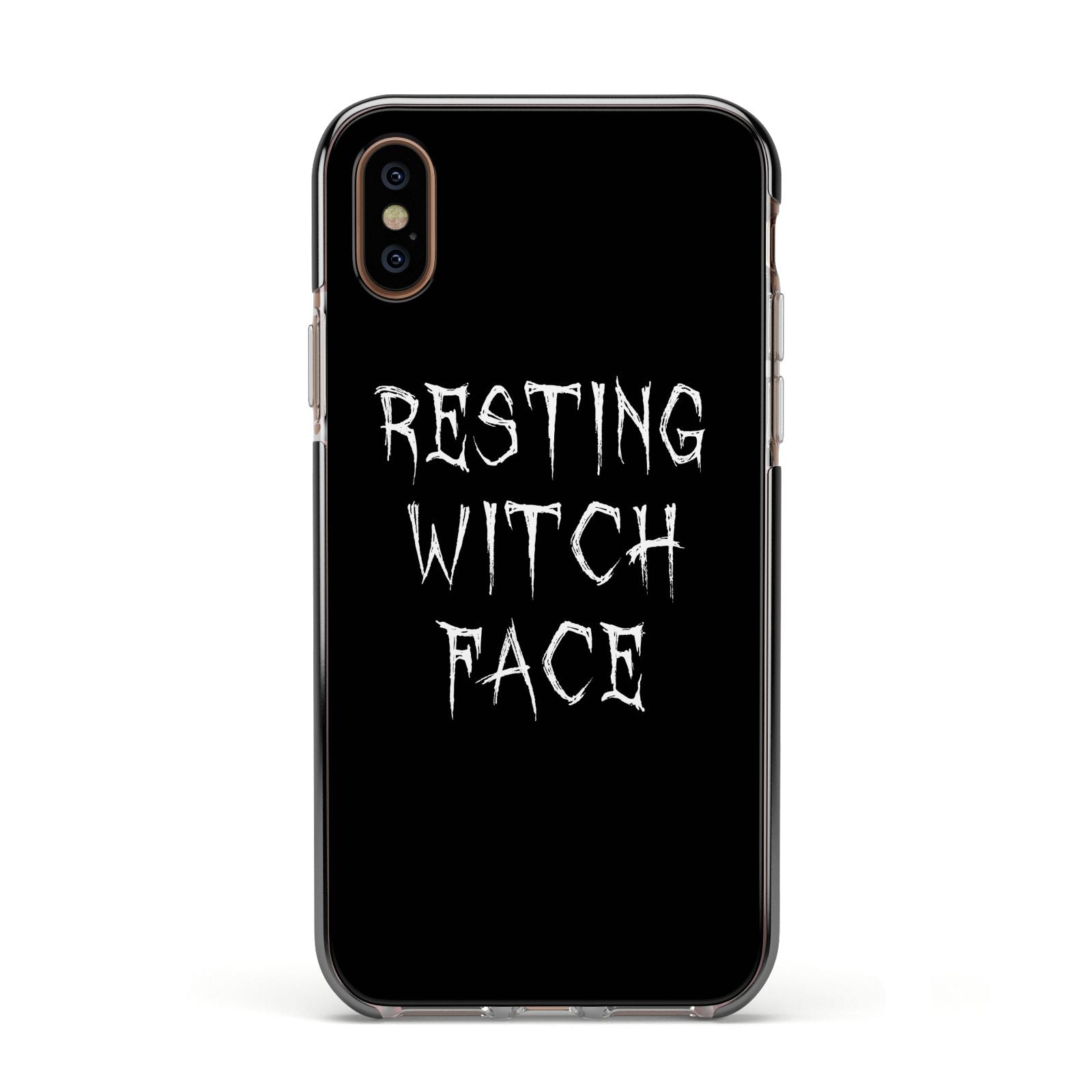 Resting Witch Face Apple iPhone Xs Impact Case Black Edge on Gold Phone