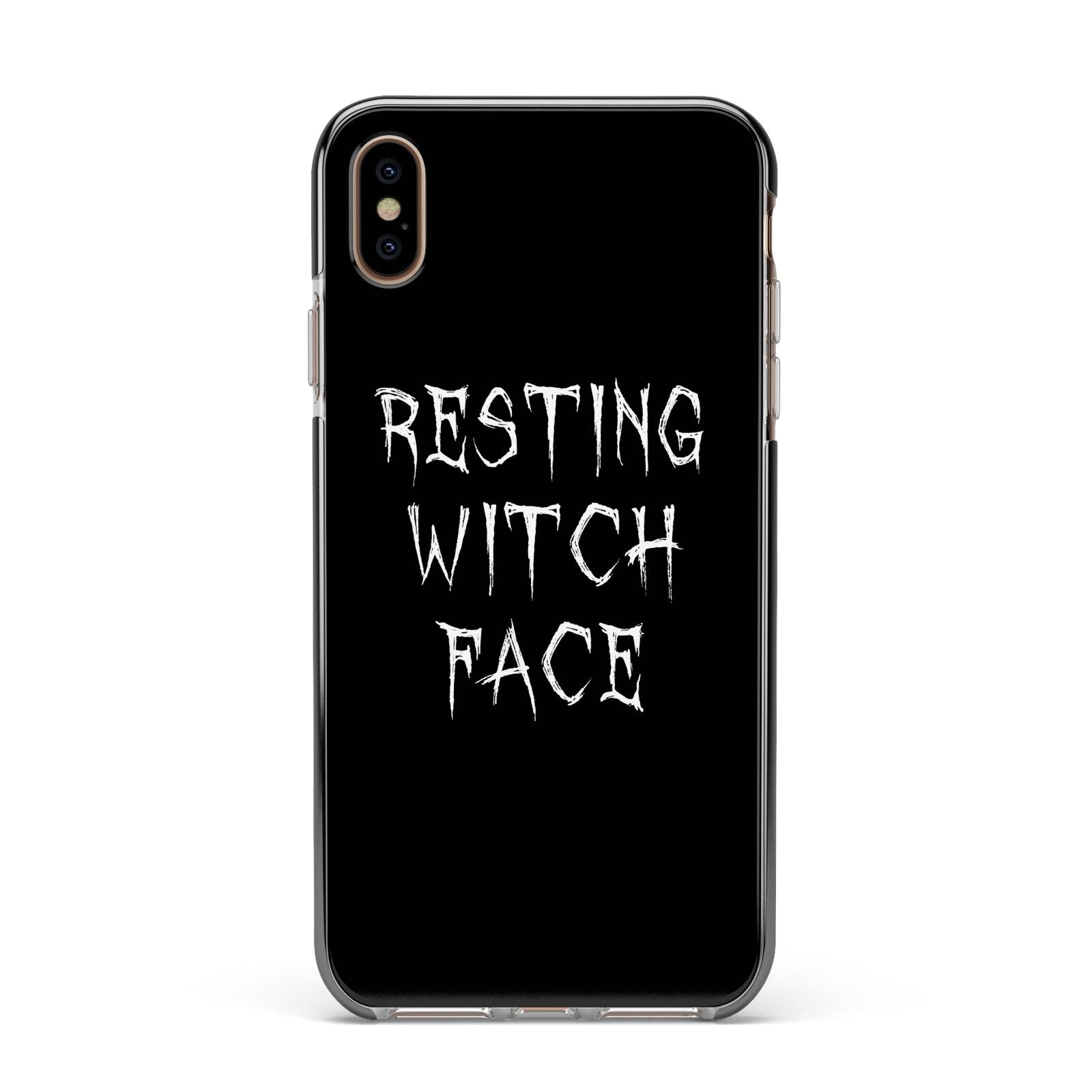Resting Witch Face Apple iPhone Xs Max Impact Case Black Edge on Gold Phone
