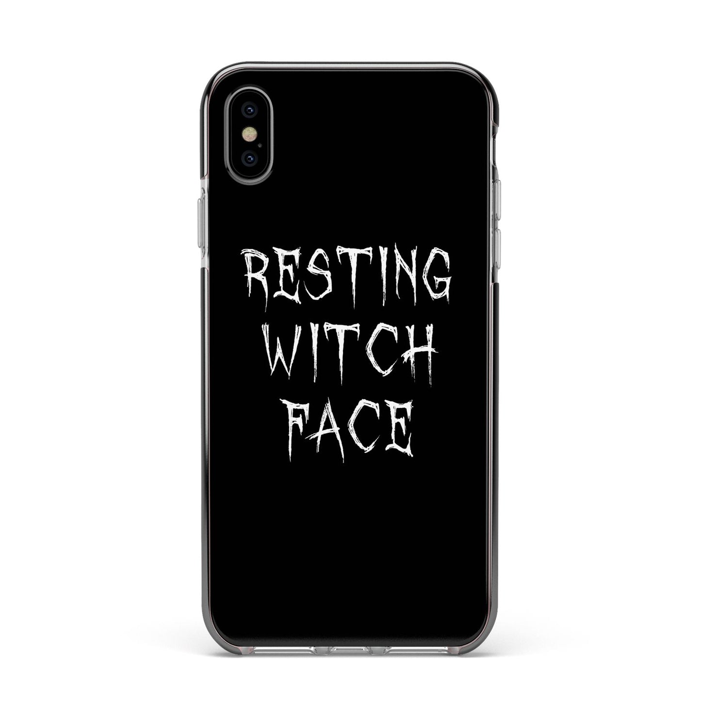 Resting Witch Face Apple iPhone Xs Max Impact Case Black Edge on Silver Phone
