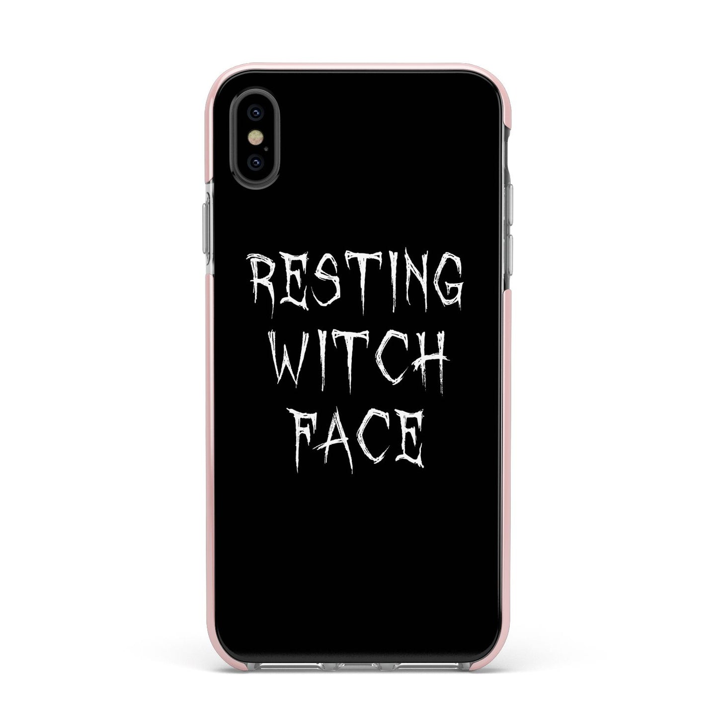 Resting Witch Face Apple iPhone Xs Max Impact Case Pink Edge on Black Phone