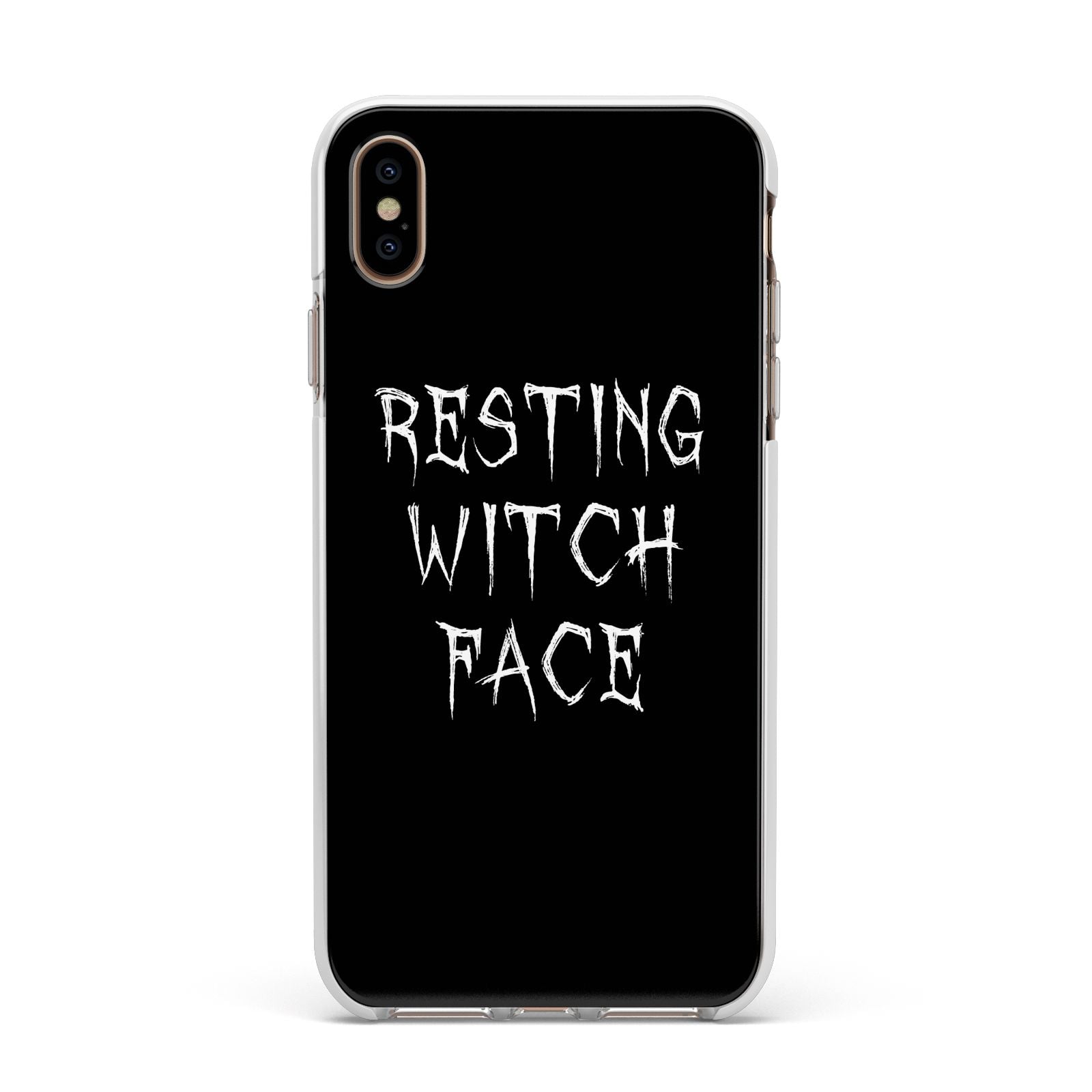 Resting Witch Face Apple iPhone Xs Max Impact Case White Edge on Gold Phone