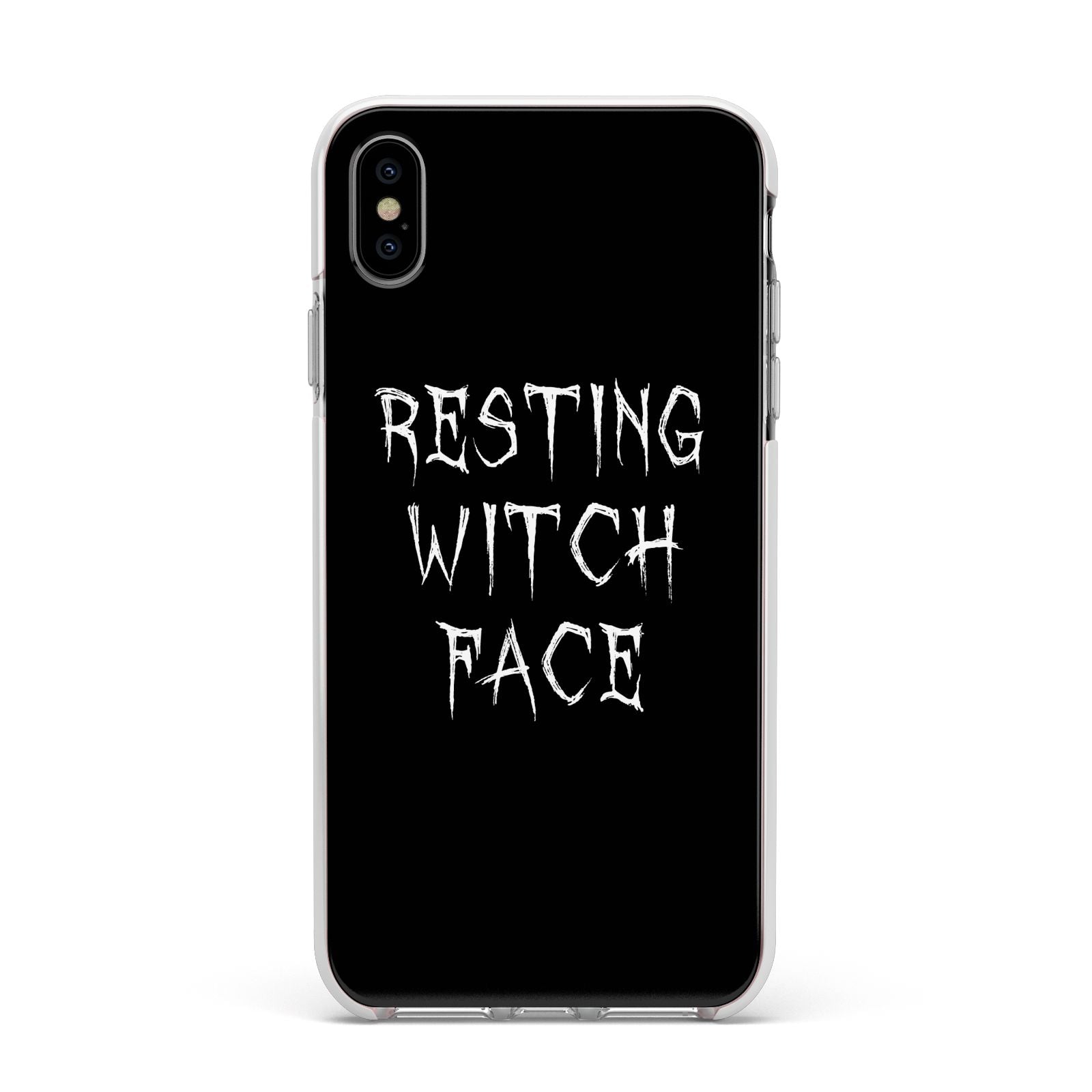 Resting Witch Face Apple iPhone Xs Max Impact Case White Edge on Silver Phone