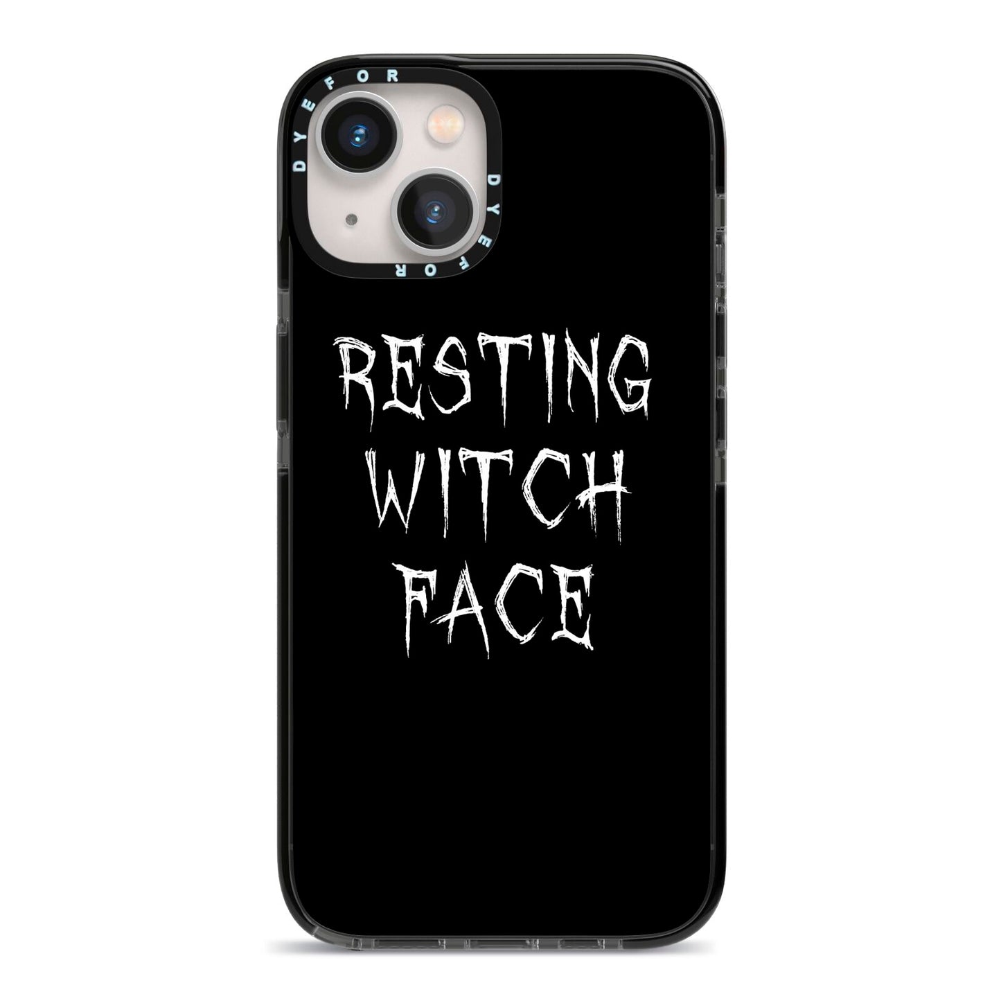 Resting Witch Face iPhone 13 Black Impact Case on Silver phone
