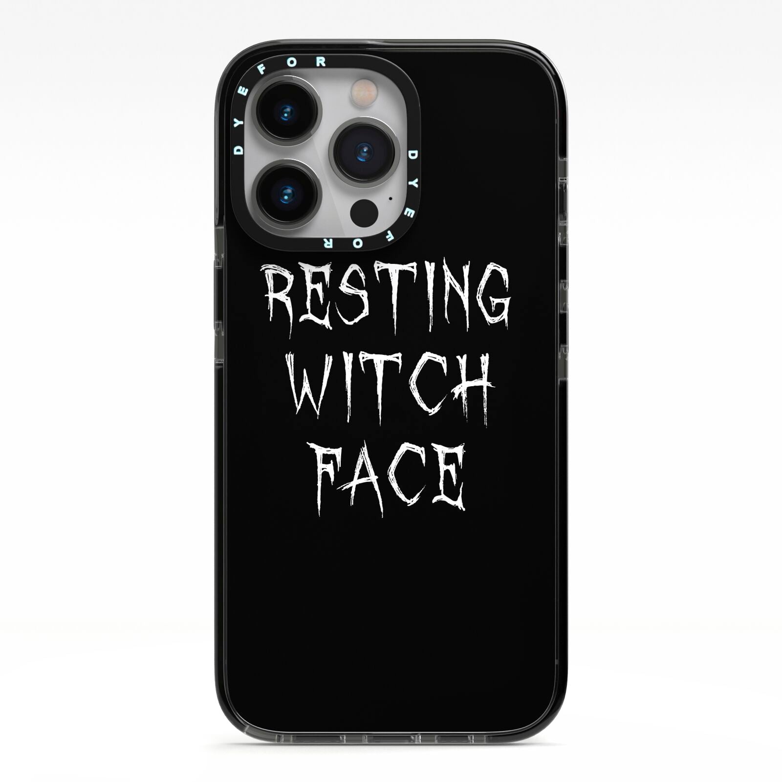 Resting Witch Face iPhone 13 Pro Black Impact Case on Silver phone