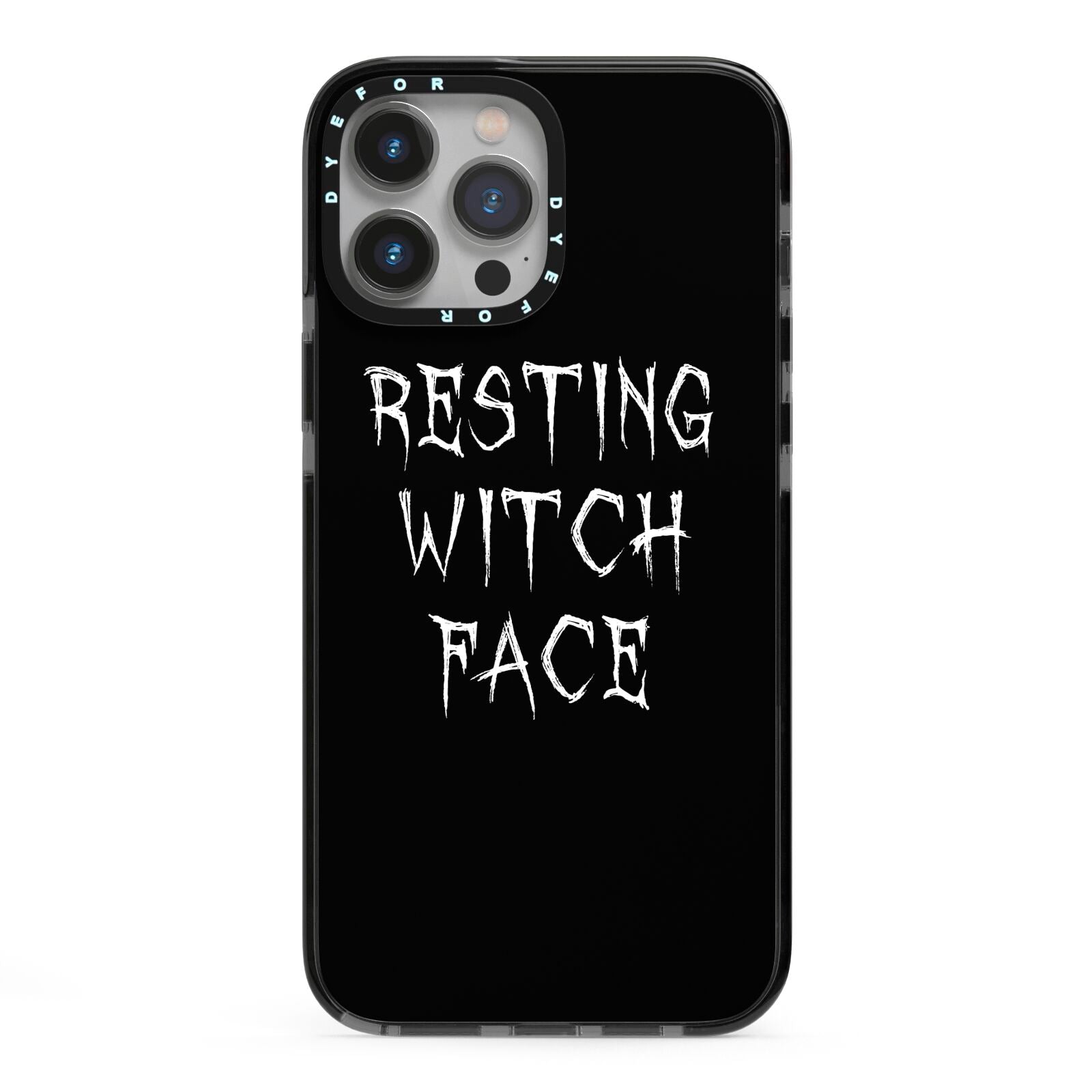 Resting Witch Face iPhone 13 Pro Max Black Impact Case on Silver phone