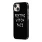 Resting Witch Face iPhone 14 Black Impact Case Side Angle on Silver phone
