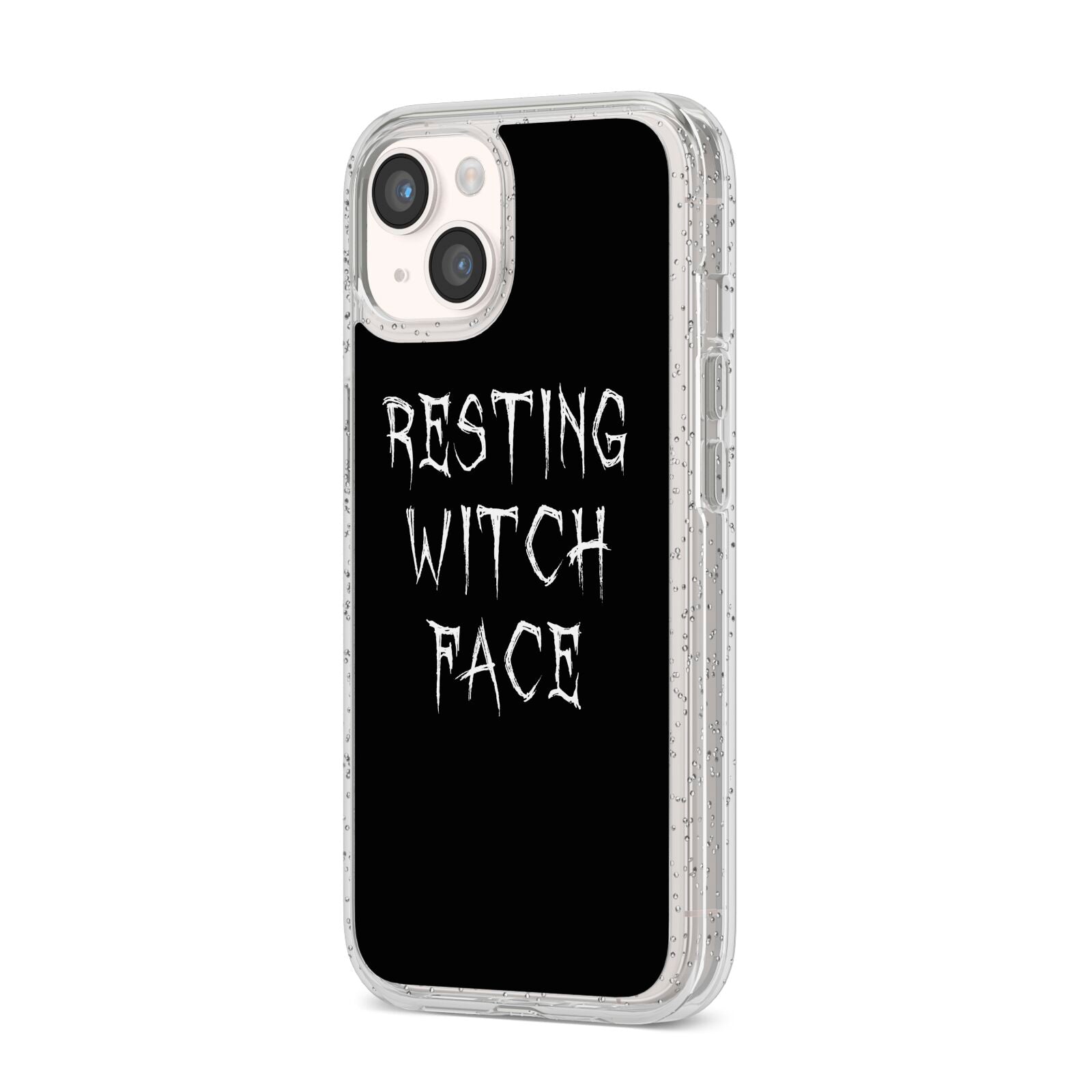 Resting Witch Face iPhone 14 Glitter Tough Case Starlight Angled Image