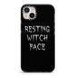 Resting Witch Face iPhone 14 Plus Black Impact Case on Silver phone