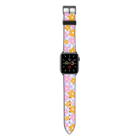 Retro Check Floral Apple Watch Strap with Space Grey Hardware