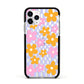 Retro Check Floral Apple iPhone 11 Pro in Silver with Black Impact Case