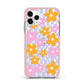 Retro Check Floral Apple iPhone 11 Pro in Silver with Pink Impact Case