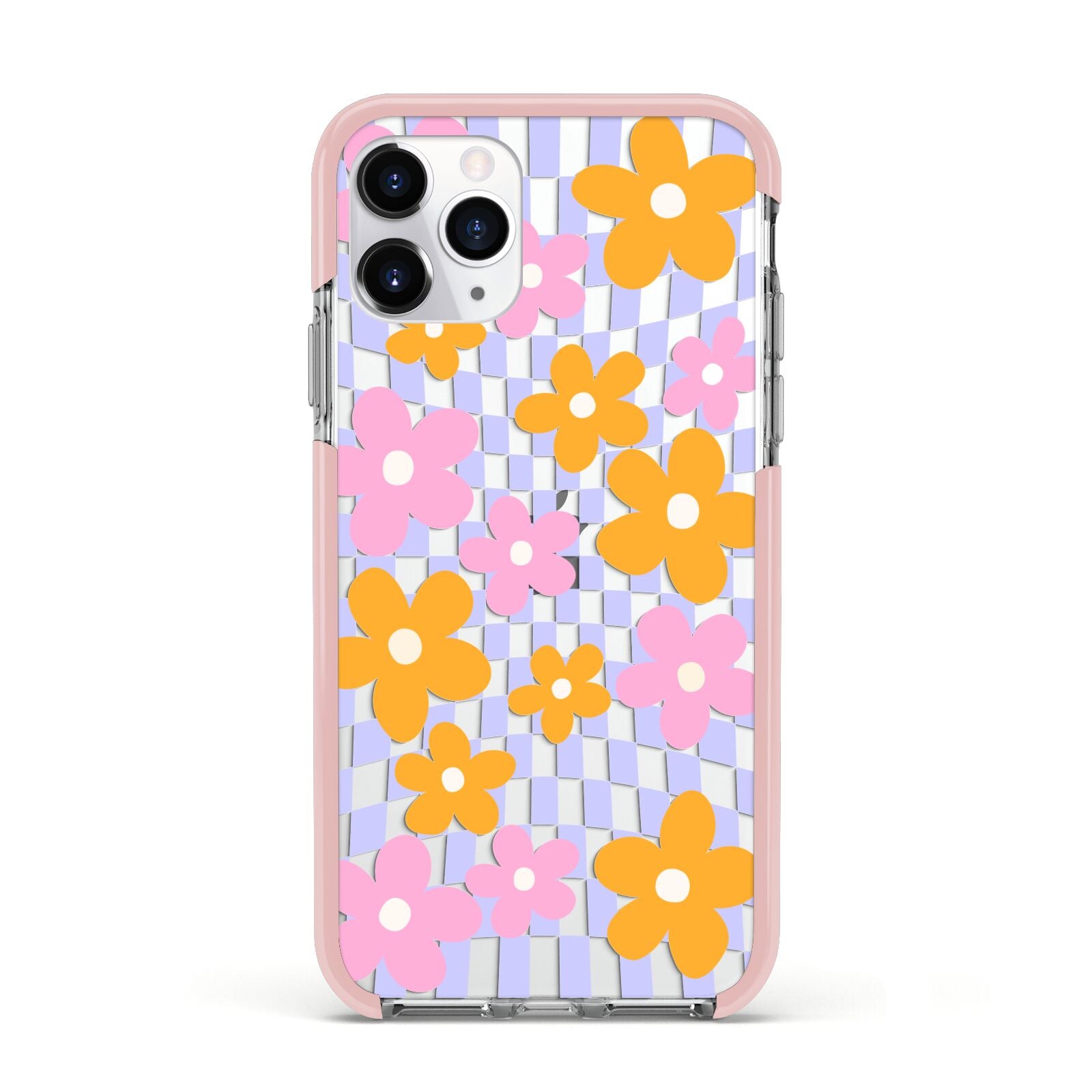 Retro Check Floral Apple iPhone 11 Pro in Silver with Pink Impact Case