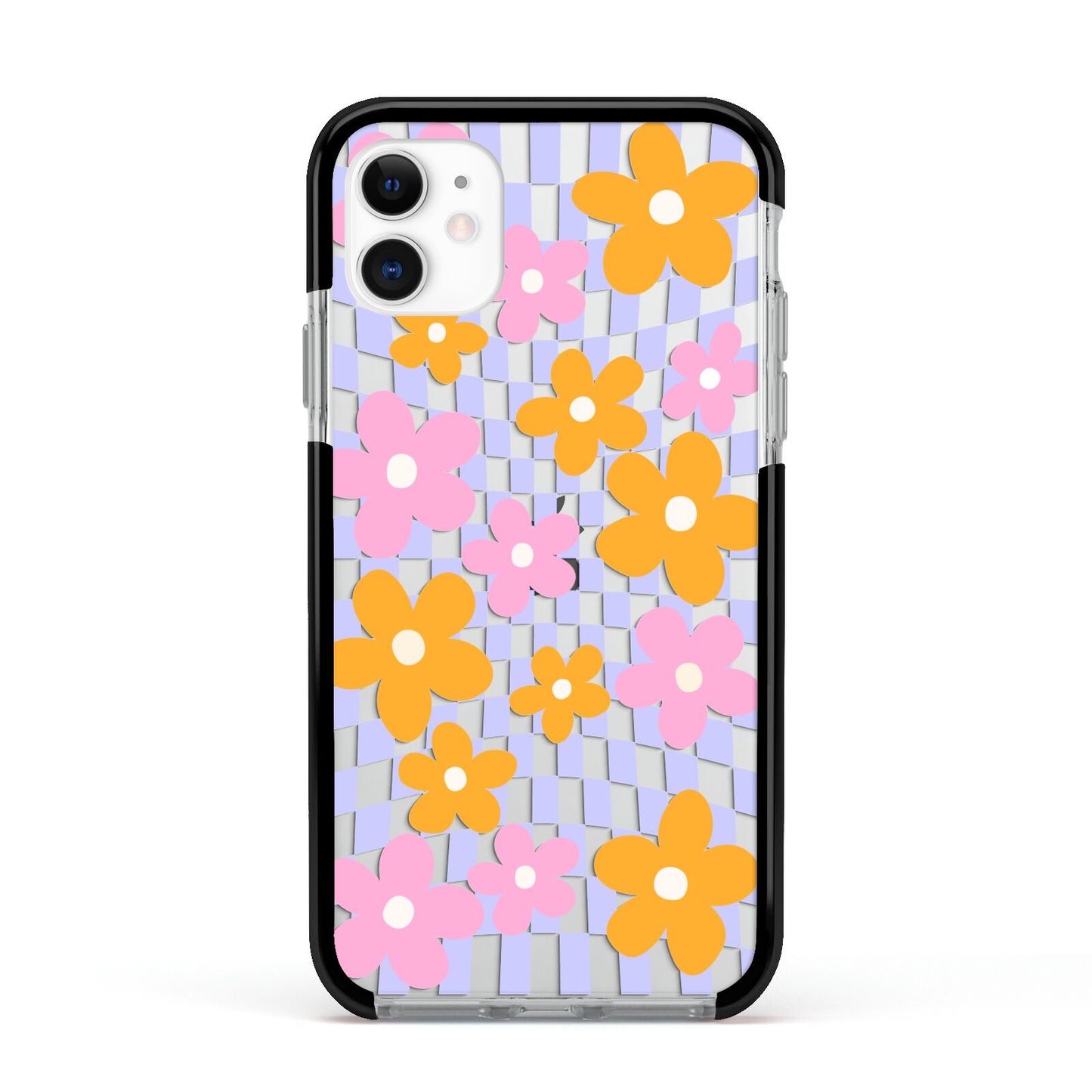 Retro Check Floral Apple iPhone 11 in White with Black Impact Case