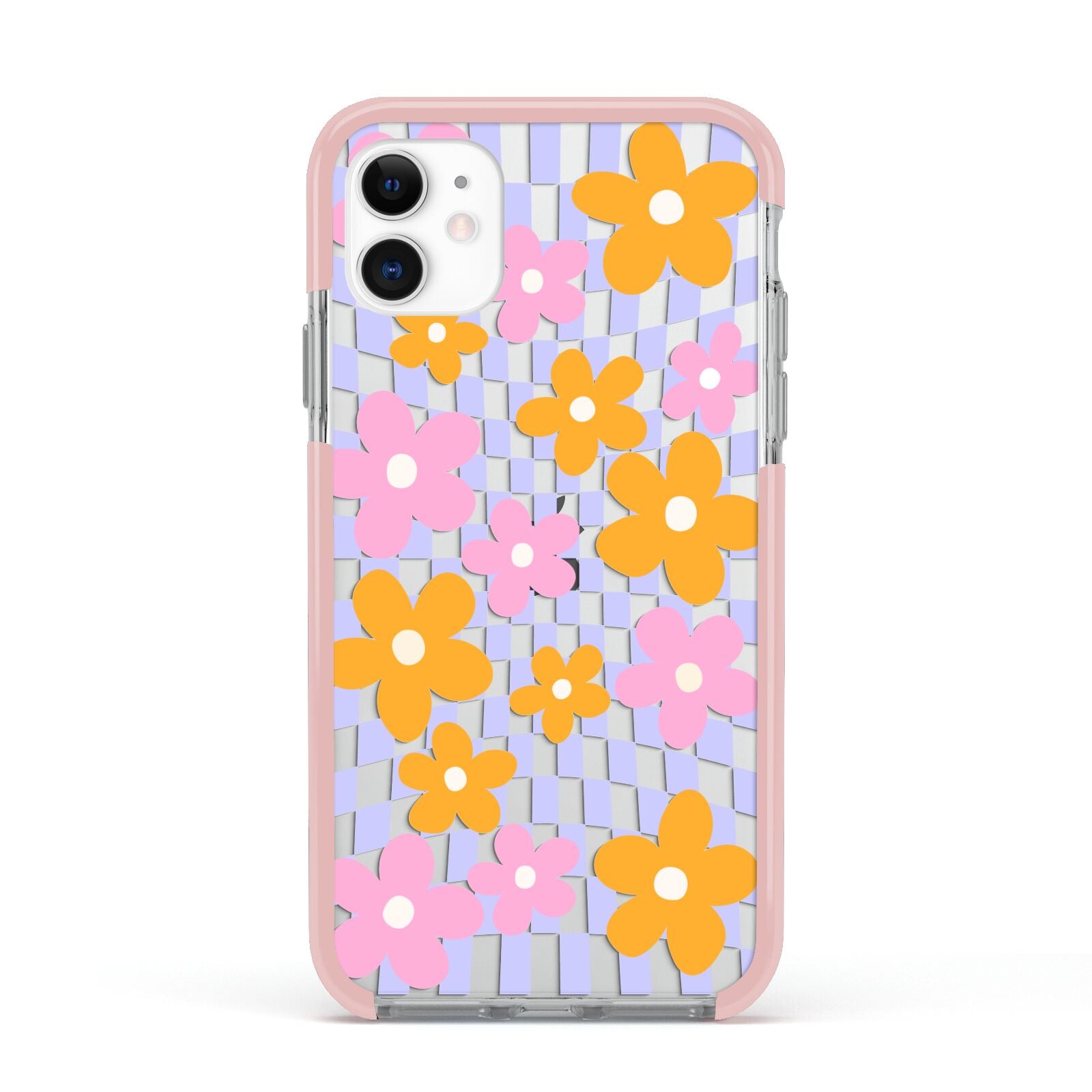 Retro Check Floral Apple iPhone 11 in White with Pink Impact Case