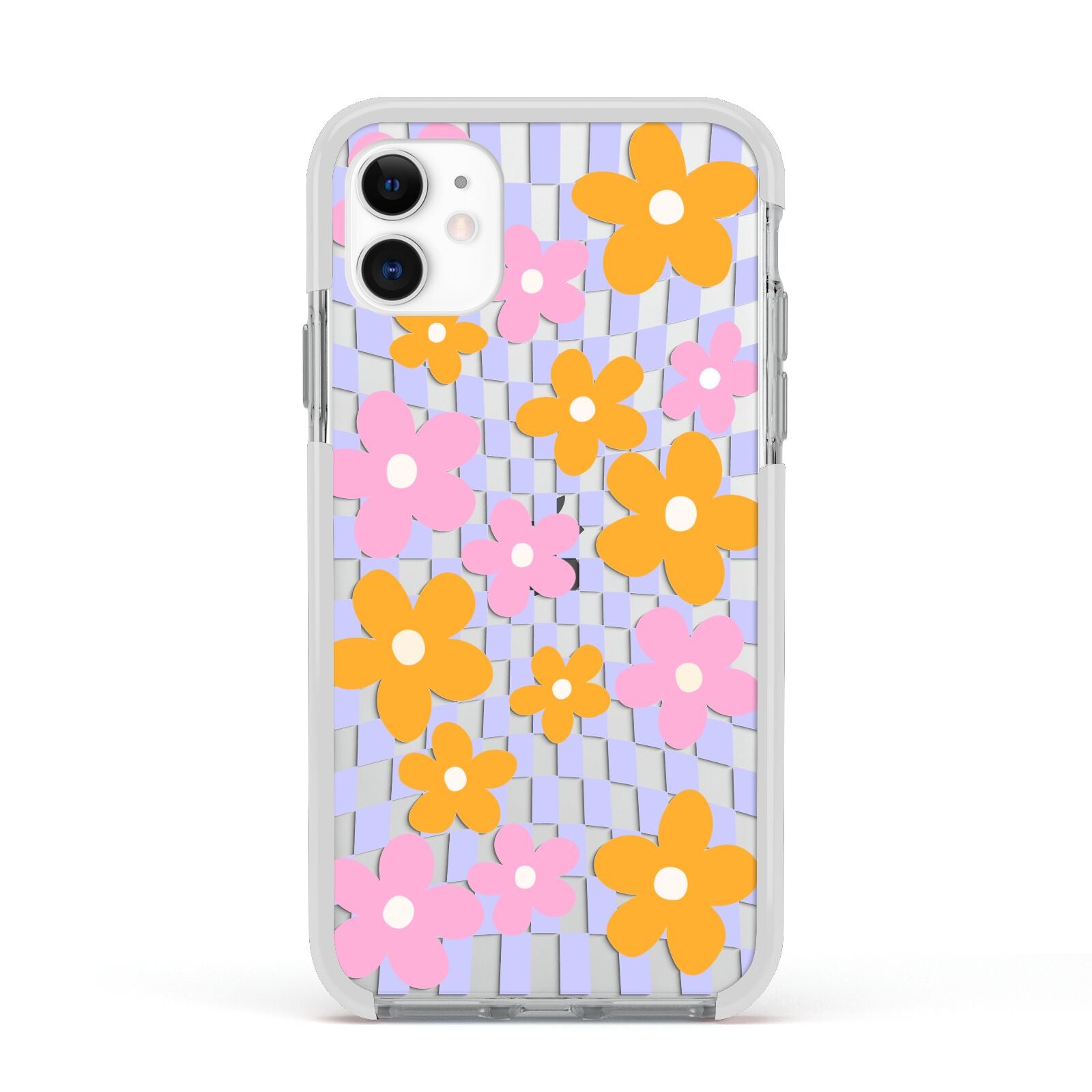 Retro Check Floral Apple iPhone 11 in White with White Impact Case