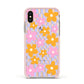 Retro Check Floral Apple iPhone Xs Impact Case Pink Edge on Gold Phone