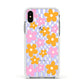 Retro Check Floral Apple iPhone Xs Impact Case White Edge on Silver Phone