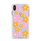 Retro Check Floral Apple iPhone Xs Max Impact Case White Edge on Gold Phone
