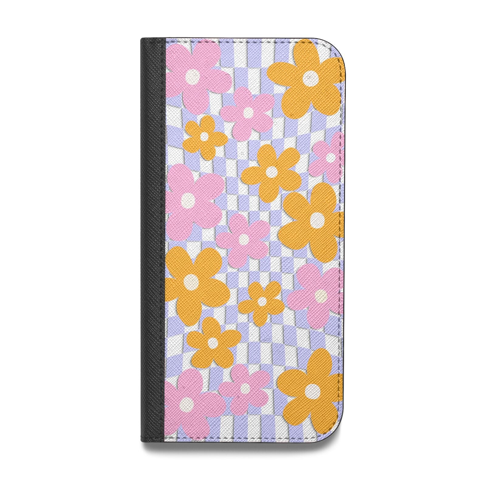 Retro Check Floral Vegan Leather Flip Samsung Case
