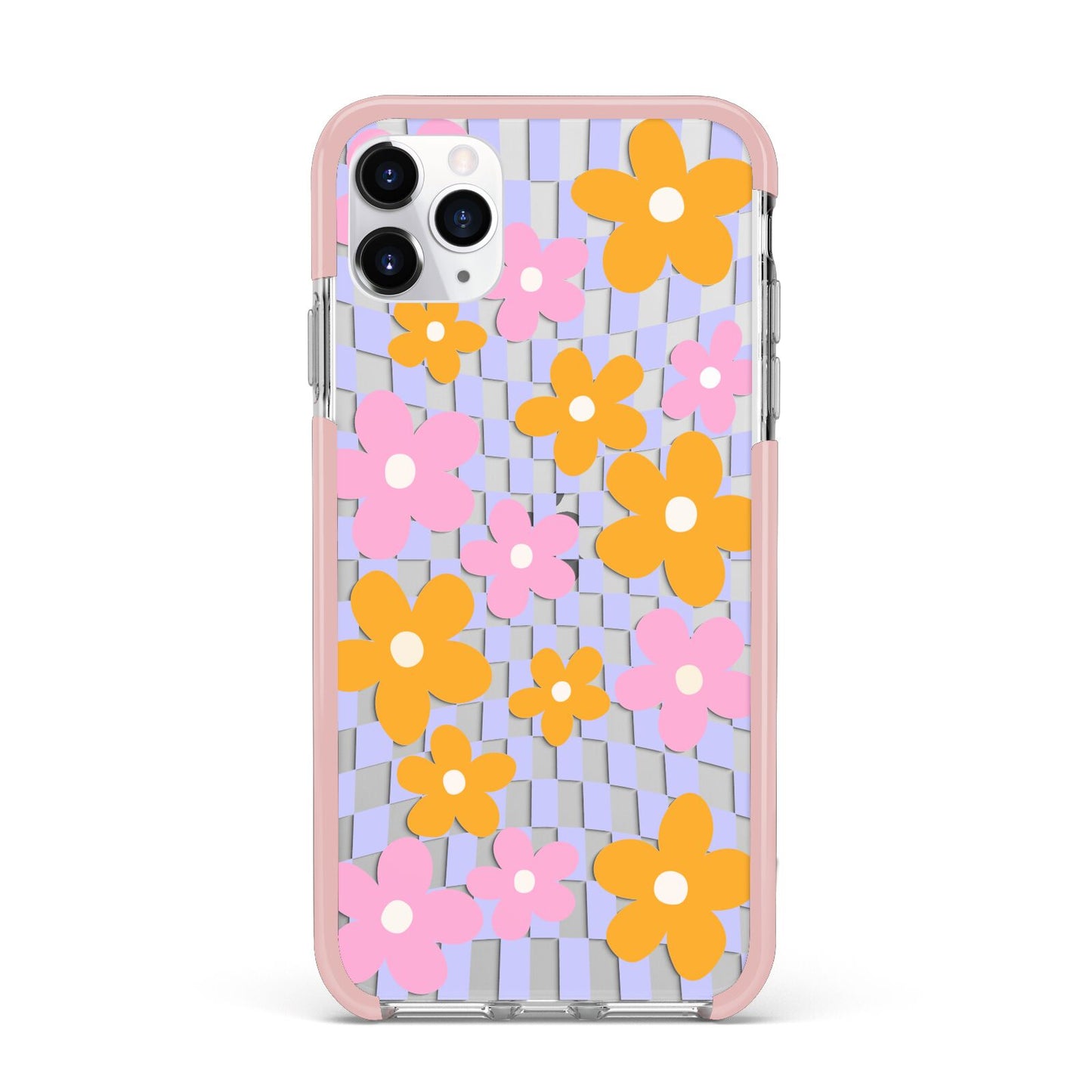 Retro Check Floral iPhone 11 Pro Max Impact Pink Edge Case