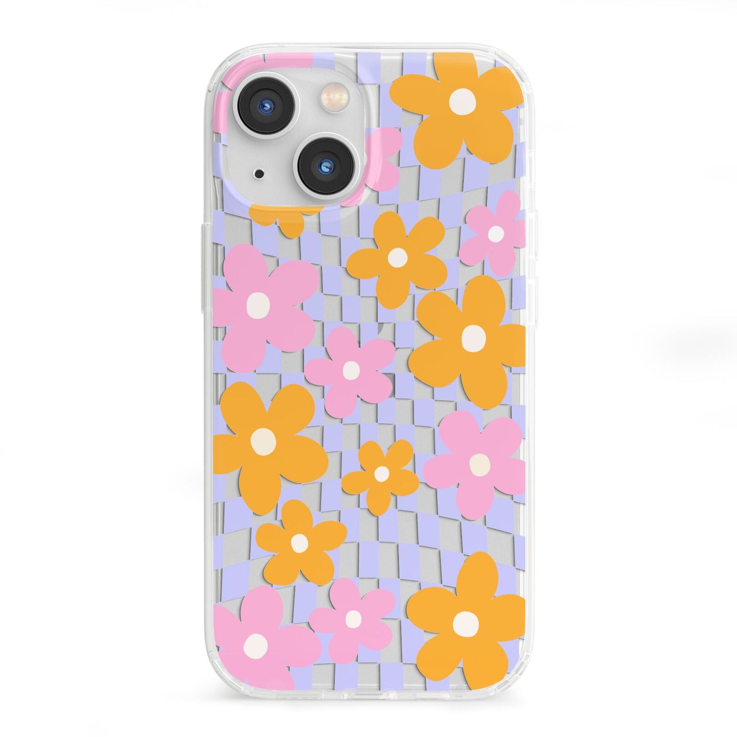 Retro Check Floral iPhone 13 Mini Clear Bumper Case