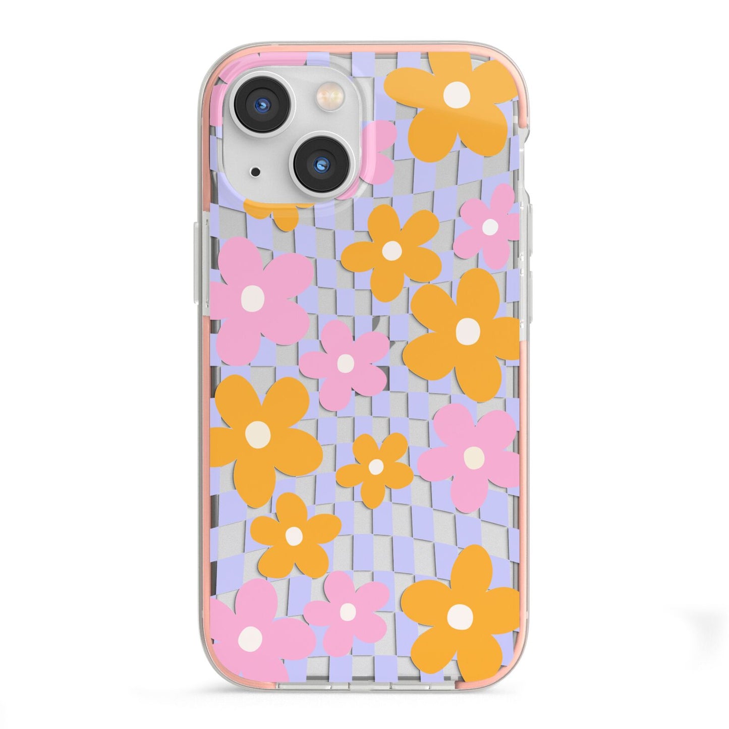 Retro Check Floral iPhone 13 Mini TPU Impact Case with Pink Edges