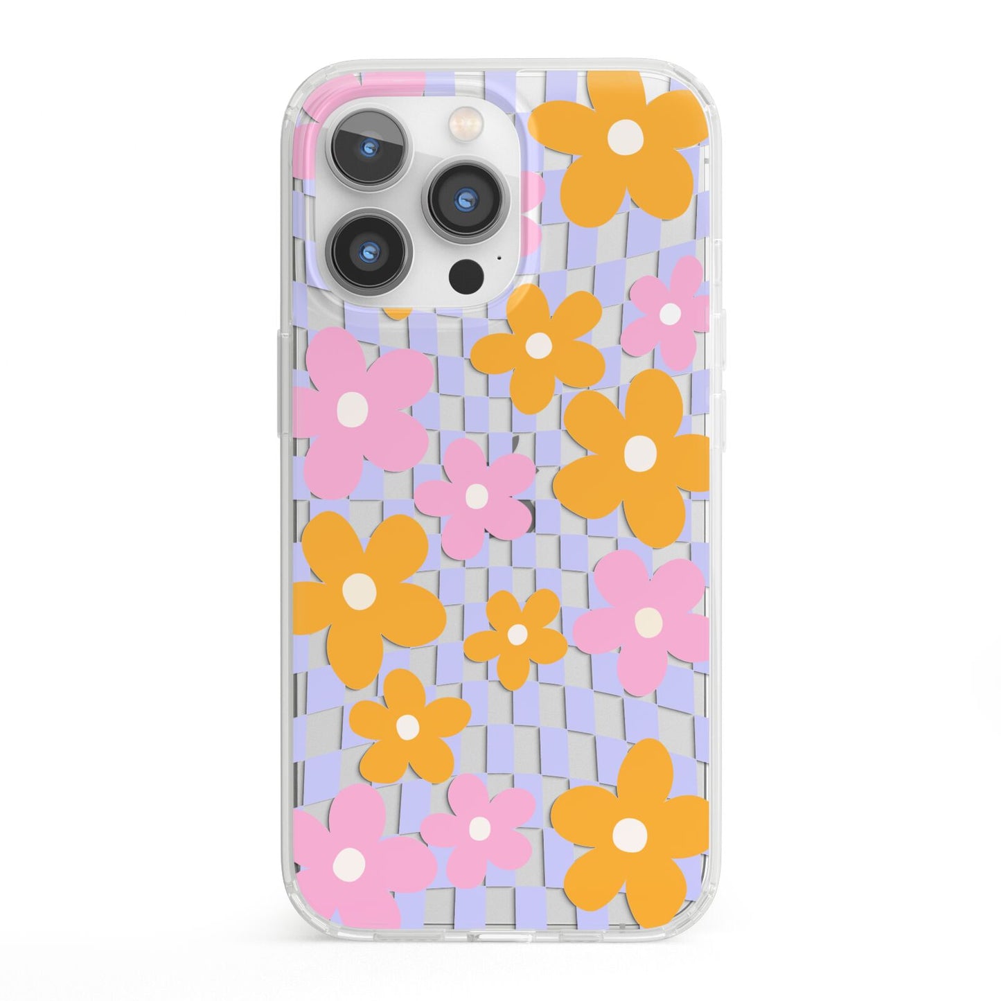Retro Check Floral iPhone 13 Pro Clear Bumper Case