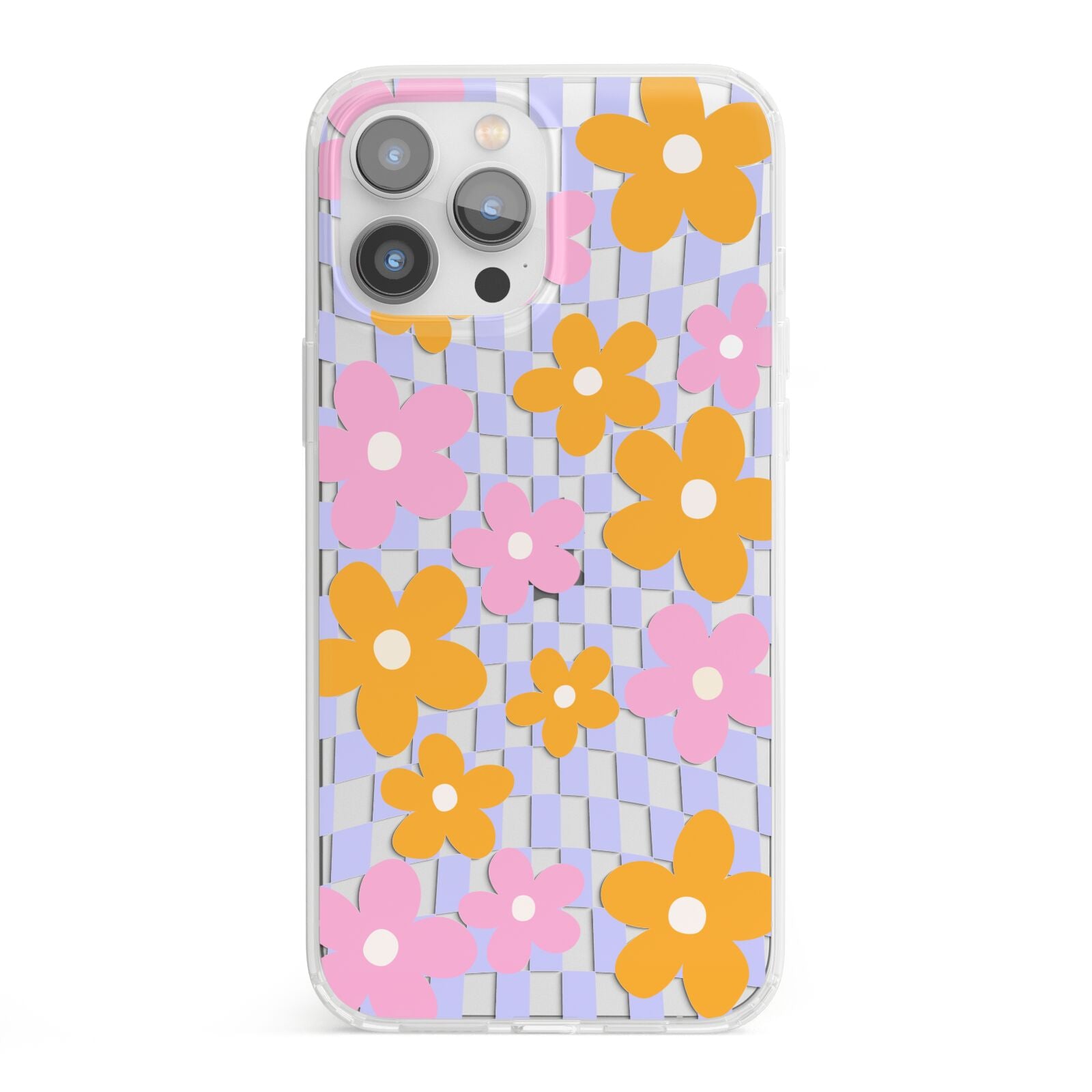 Retro Check Floral iPhone 13 Pro Max Clear Bumper Case