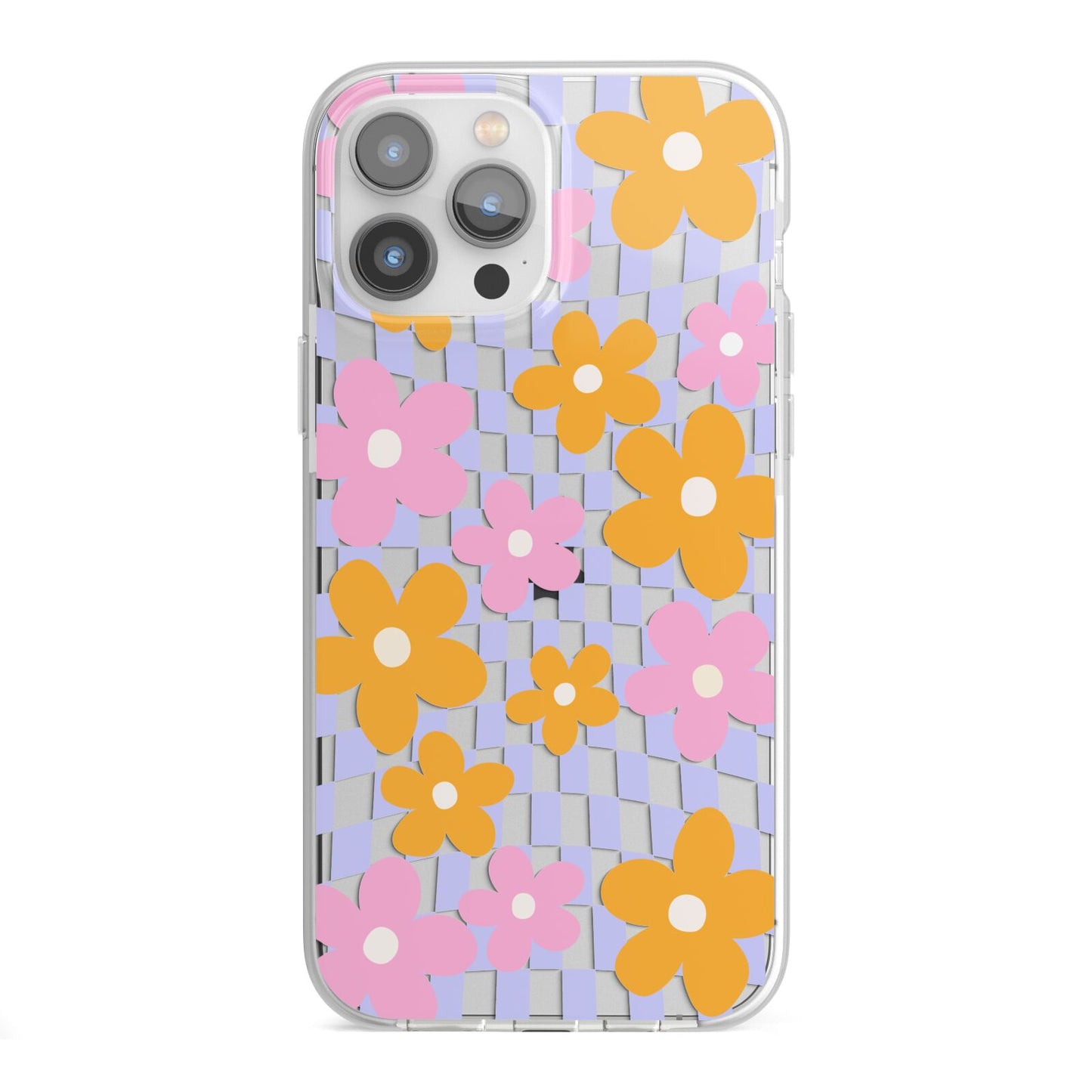 Retro Check Floral iPhone 13 Pro Max TPU Impact Case with White Edges