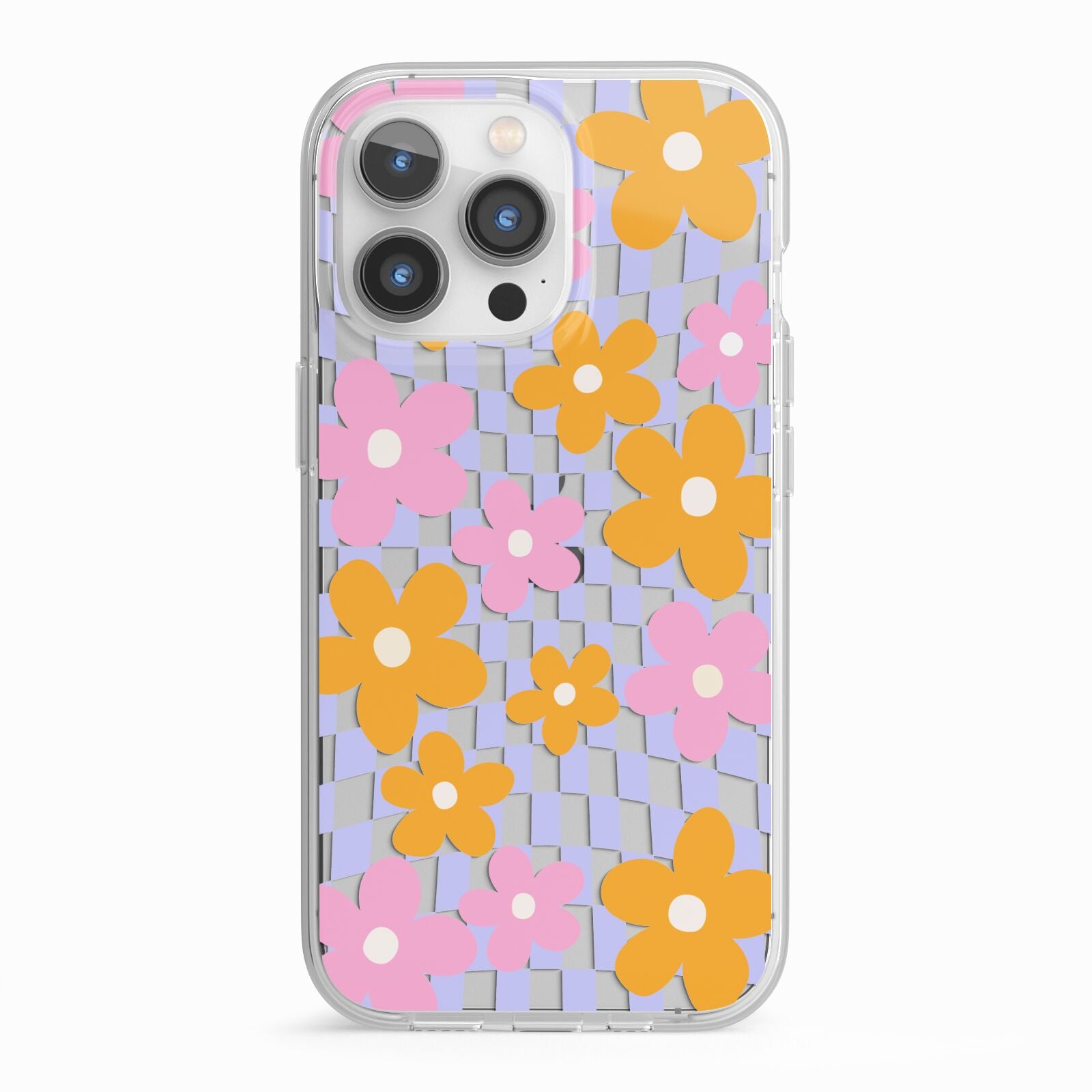 Retro Check Floral iPhone 13 Pro TPU Impact Case with White Edges
