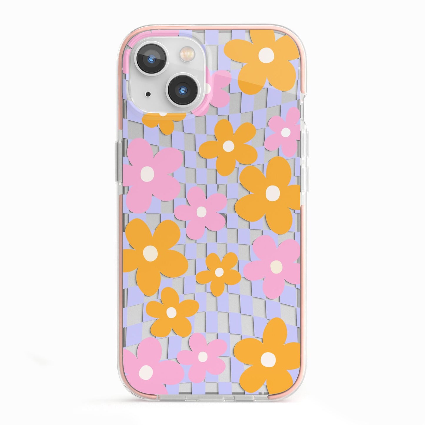 Retro Check Floral iPhone 13 TPU Impact Case with Pink Edges