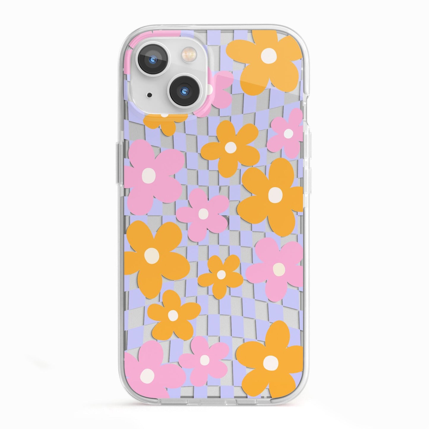 Retro Check Floral iPhone 13 TPU Impact Case with White Edges